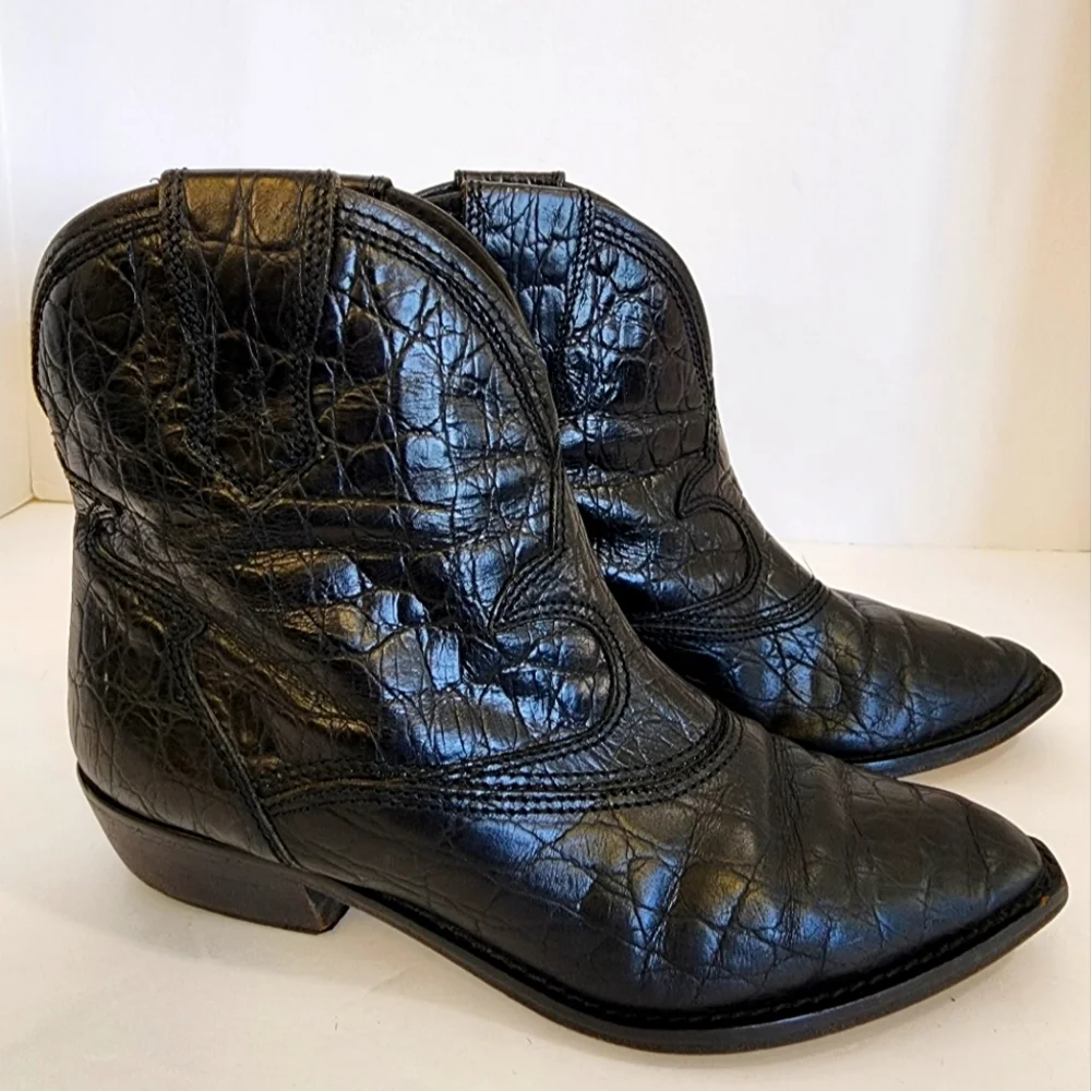 Vero Cuoio Women's Black Crocodile Embossed Cowboy Rodeo Western Boots, sz 7.5 - Picture 5 of 13